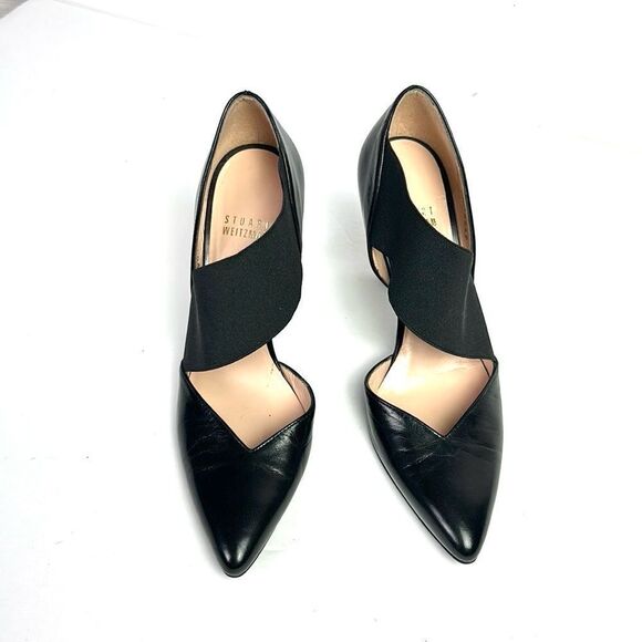 Stuart Weitzman Black Leather D'Orsay Pumps Heels Grosgrain Cross Strap US 5 - Picture 4 of 13